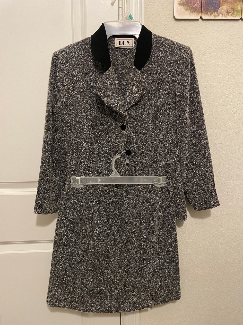DDY Black and Gray Tweed Women’s Blazer & Skirt Set